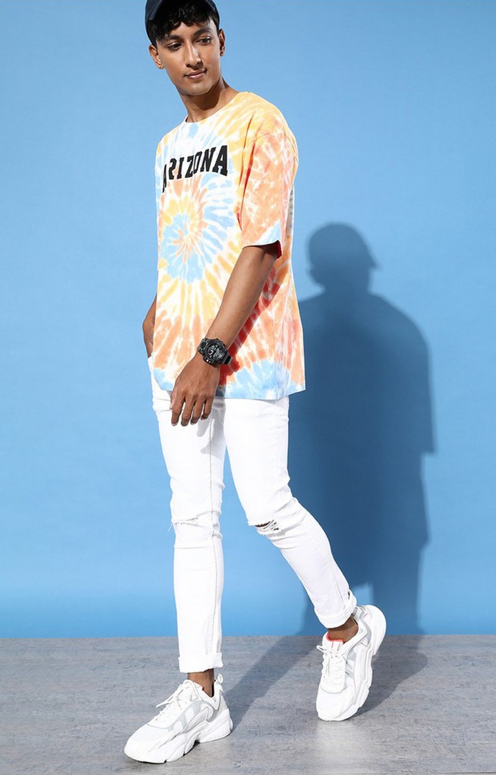 Men's Multicolour Cotton Tie Dye Printed Oversized T-Shirt