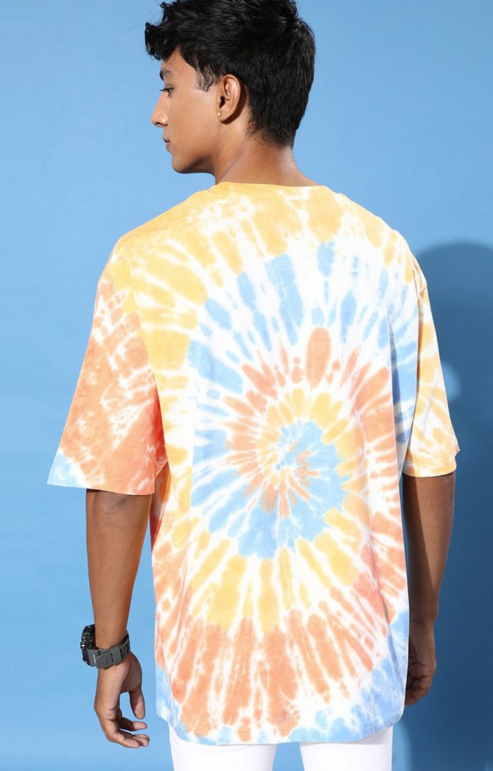 Men's Multicolour Cotton Tie Dye Printed Oversized T-Shirt