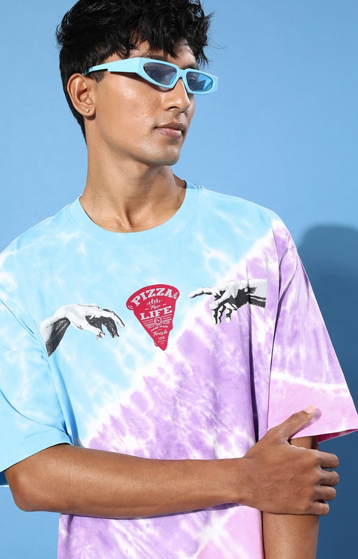 Men's Multicolour Cotton Tie Dye Printed Oversized T-Shirt