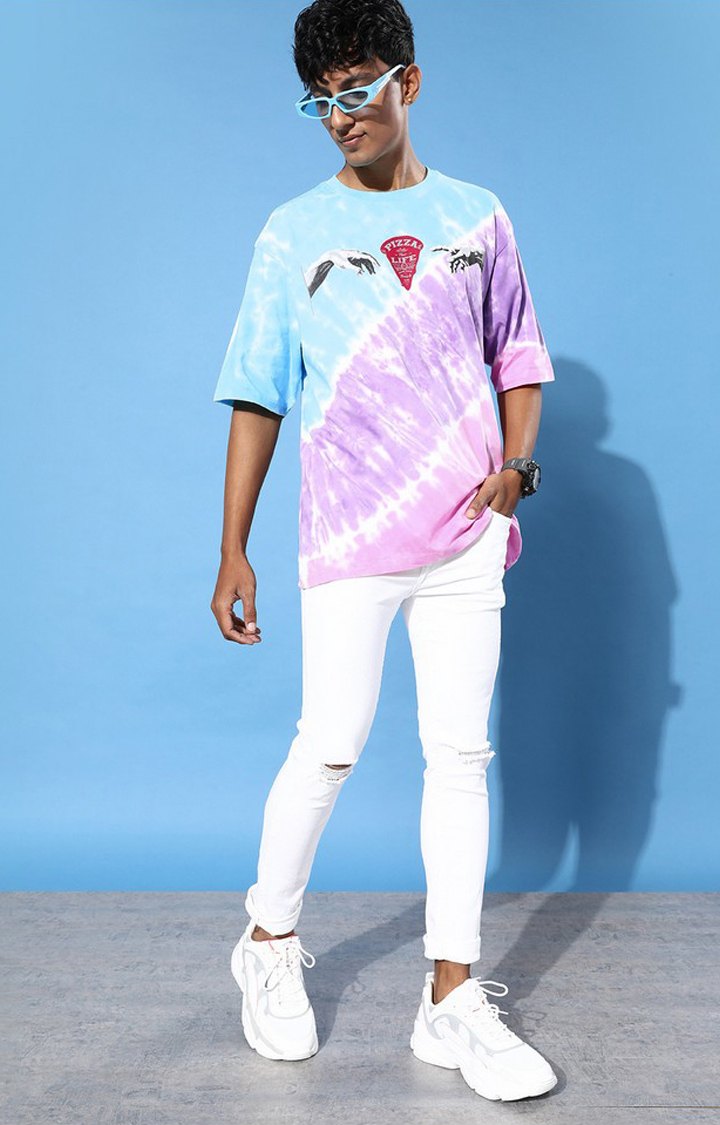 Men's Multicolour Cotton Tie Dye Printed Oversized T-Shirt