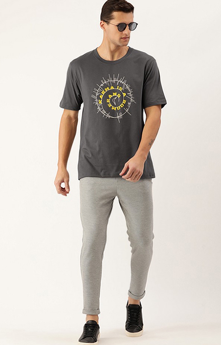 Dillinger | Men's Grey Cotton Typographic Printed Oversized T-Shirt 1