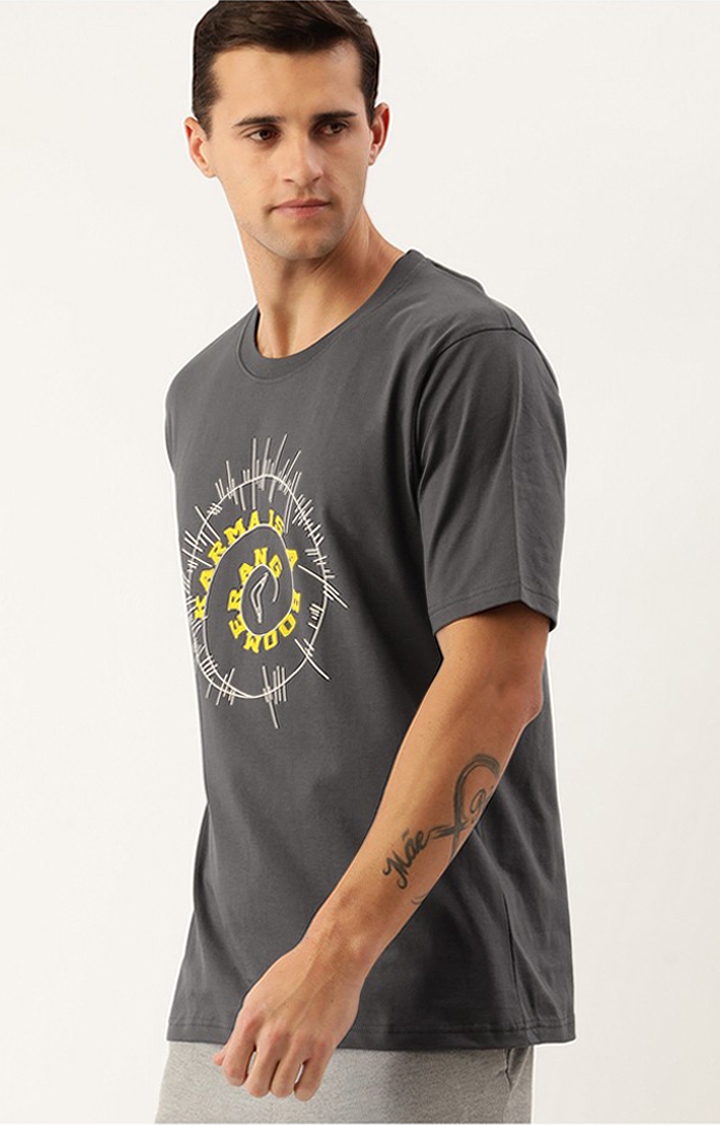 Dillinger | Men's Grey Cotton Typographic Printed Oversized T-Shirt 2