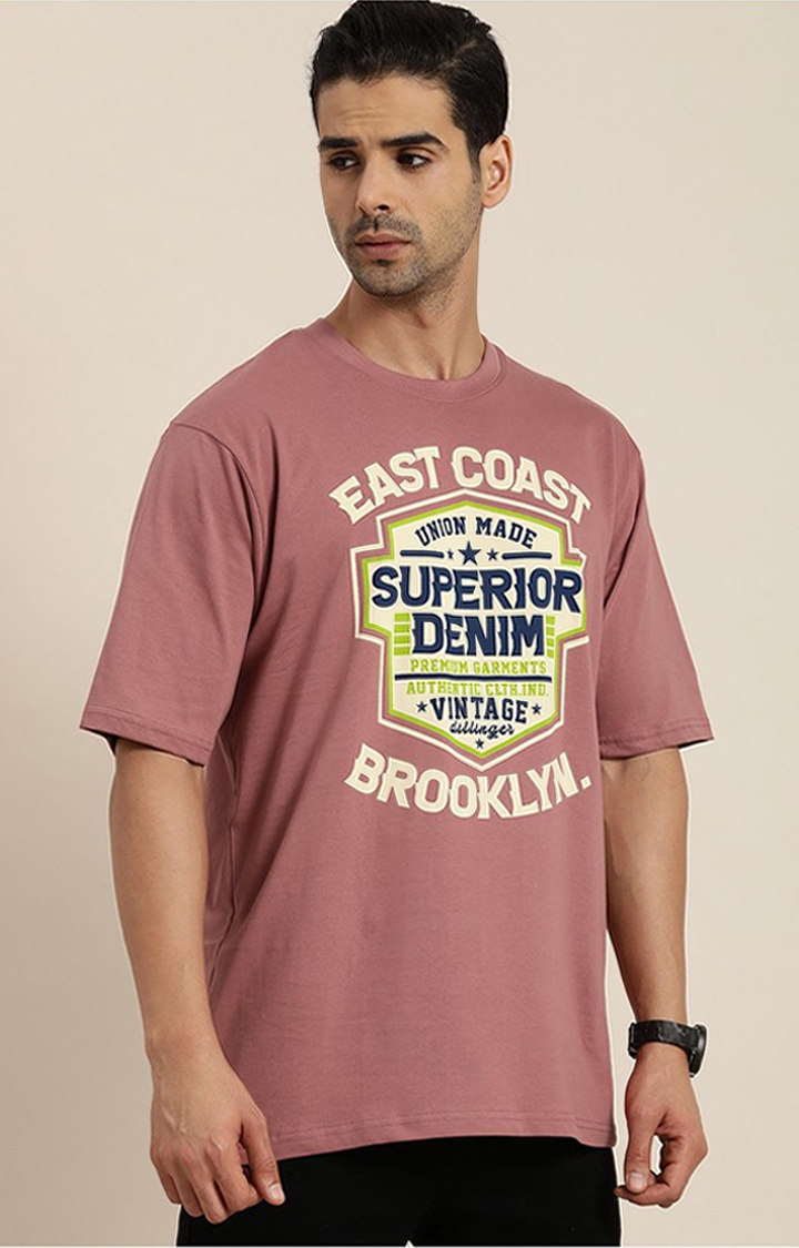 Men's Pink Typographic Oversized T-Shirts