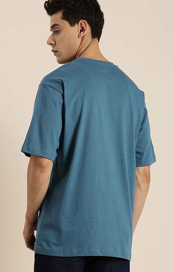 Dillinger | Men's Blue Cotton Typographic Printed Oversized T-Shirt 3