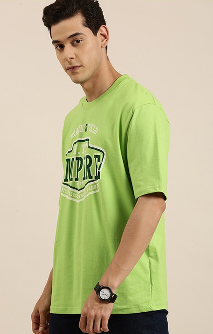 Men's Green Cotton Typographic Printed Oversized T-Shirt