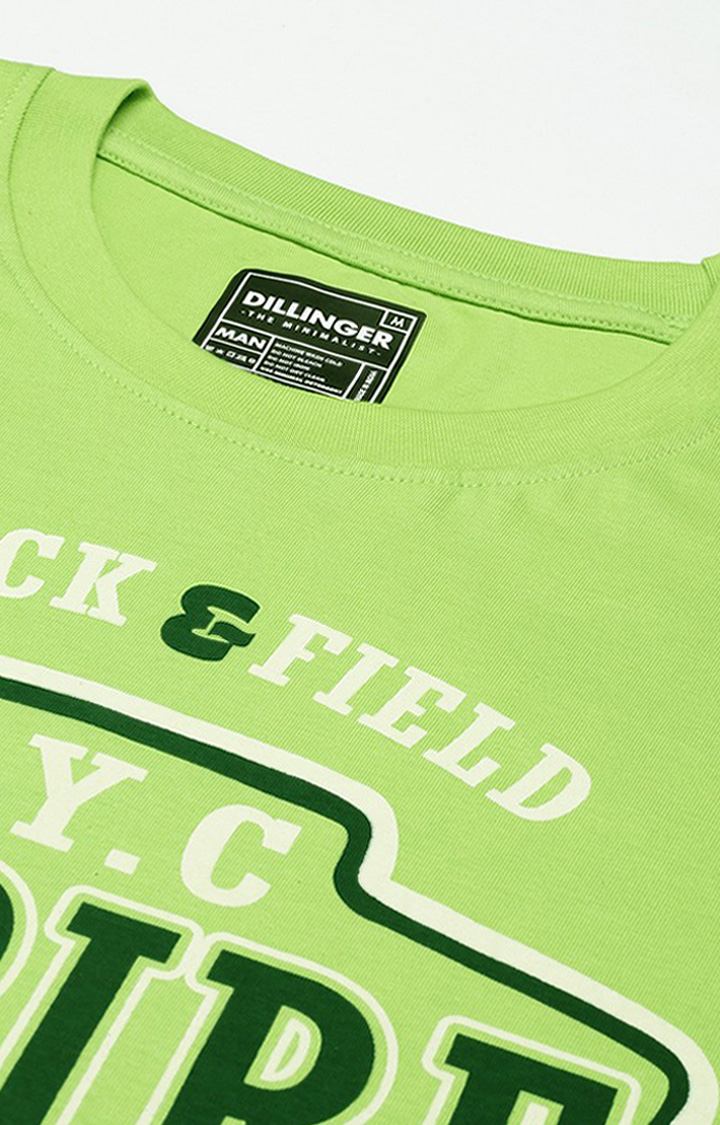 Men's Green Cotton Typographic Printed Oversized T-Shirt