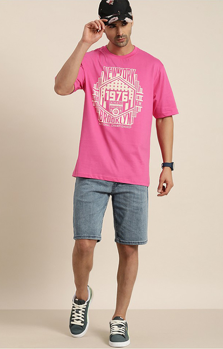 Men's Pink Typographic Oversized T-Shirts