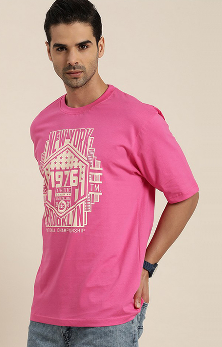 Men's Pink Typographic Oversized T-Shirts