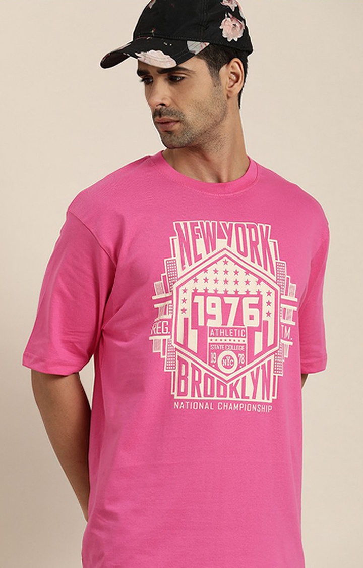 Dillinger | Men's Pink Typographic Oversized T-Shirts