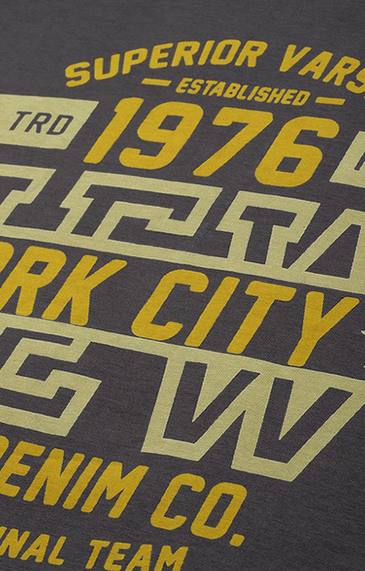Men's Grey Cotton Typographic Printed Oversized T-Shirt
