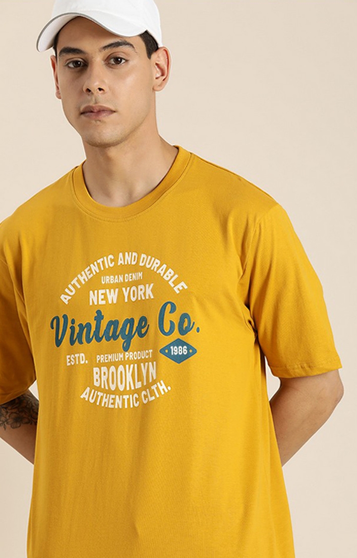 Dillinger | Men's Yellow Typographic Oversized T-Shirts 3