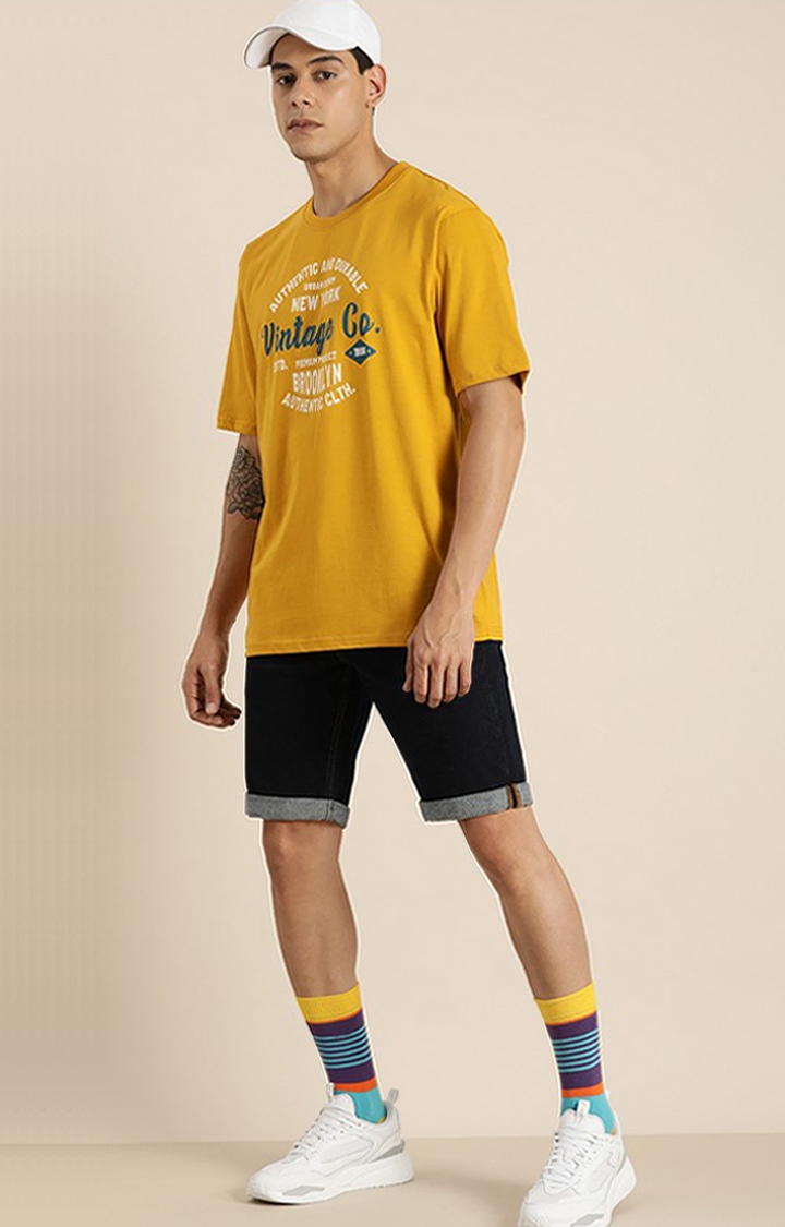 Dillinger | Men's Yellow Typographic Oversized T-Shirts 1
