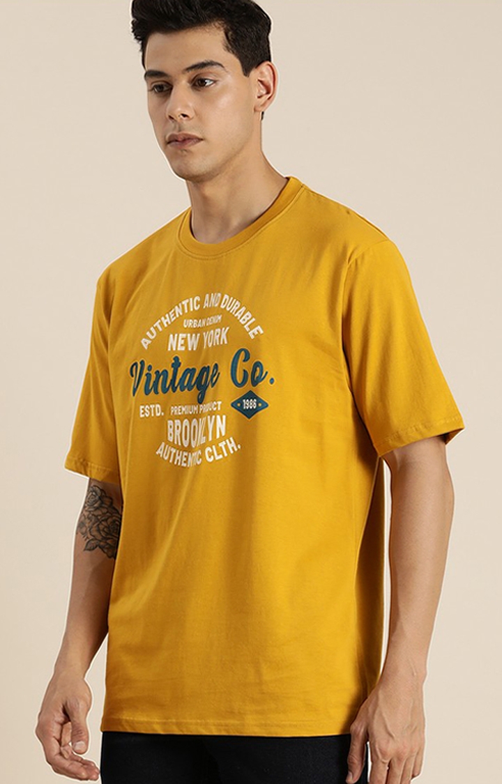 Dillinger | Men's Yellow Typographic Oversized T-Shirts
