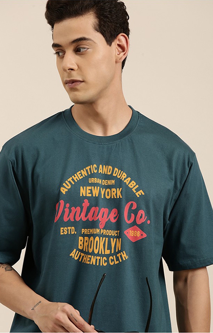 Dillinger | Men's Green Cotton Typographic Printed Oversized T-Shirt 3