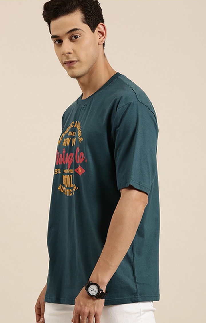 Dillinger | Men's Green Cotton Typographic Printed Oversized T-Shirt 0