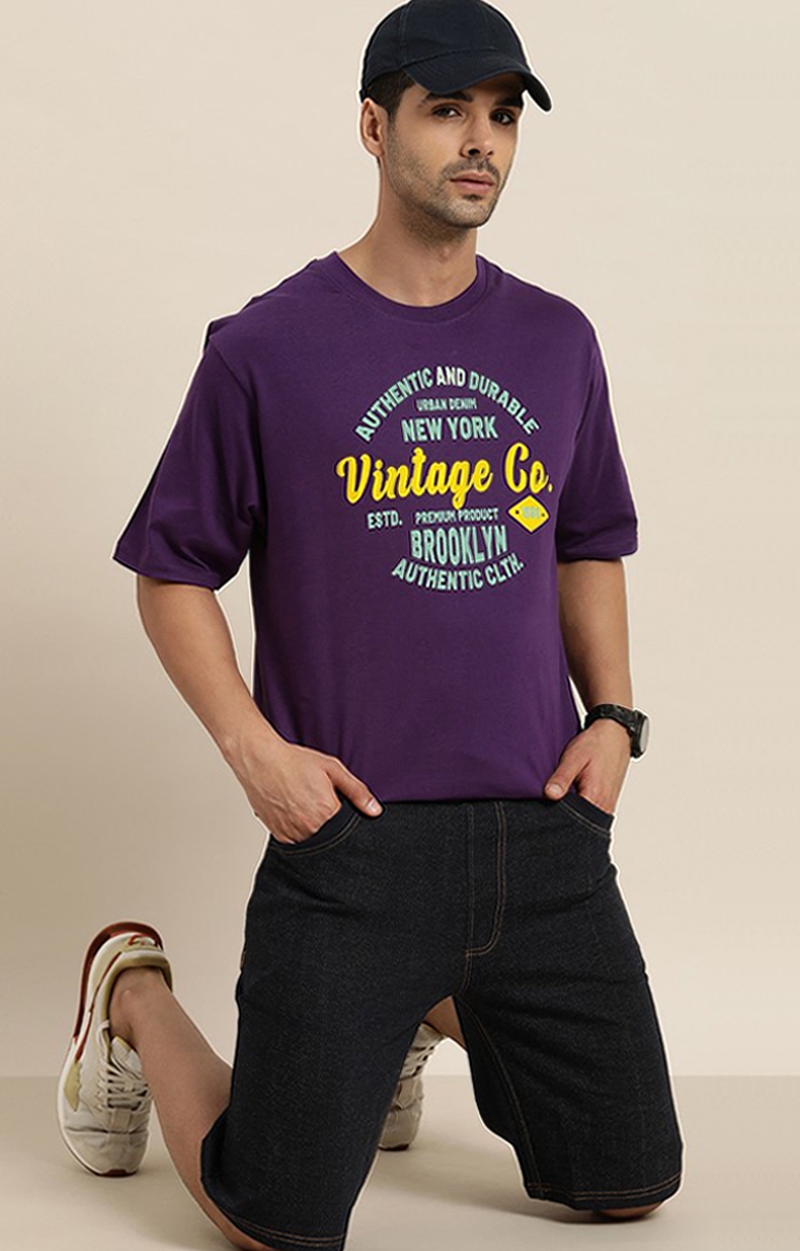 Dillinger | Men's Purple Typographic Oversized T-Shirts 1
