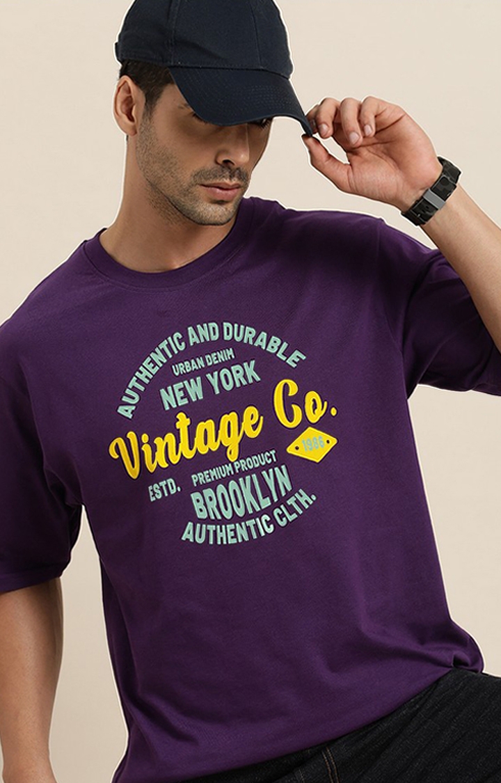 Dillinger | Men's Purple Typographic Oversized T-Shirts 3