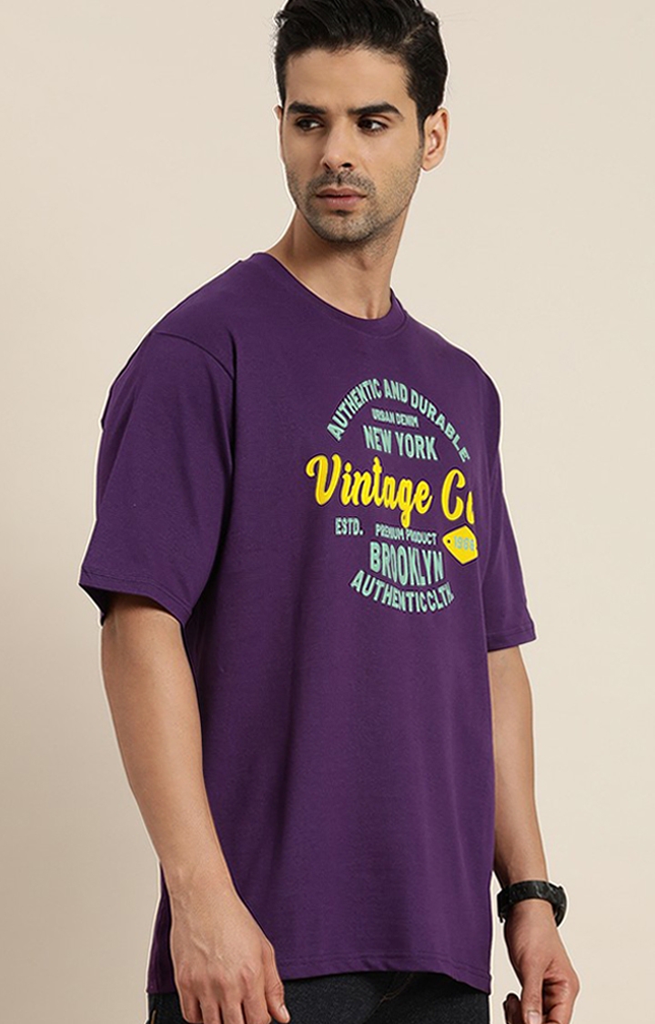 Dillinger | Men's Purple Typographic Oversized T-Shirts 0