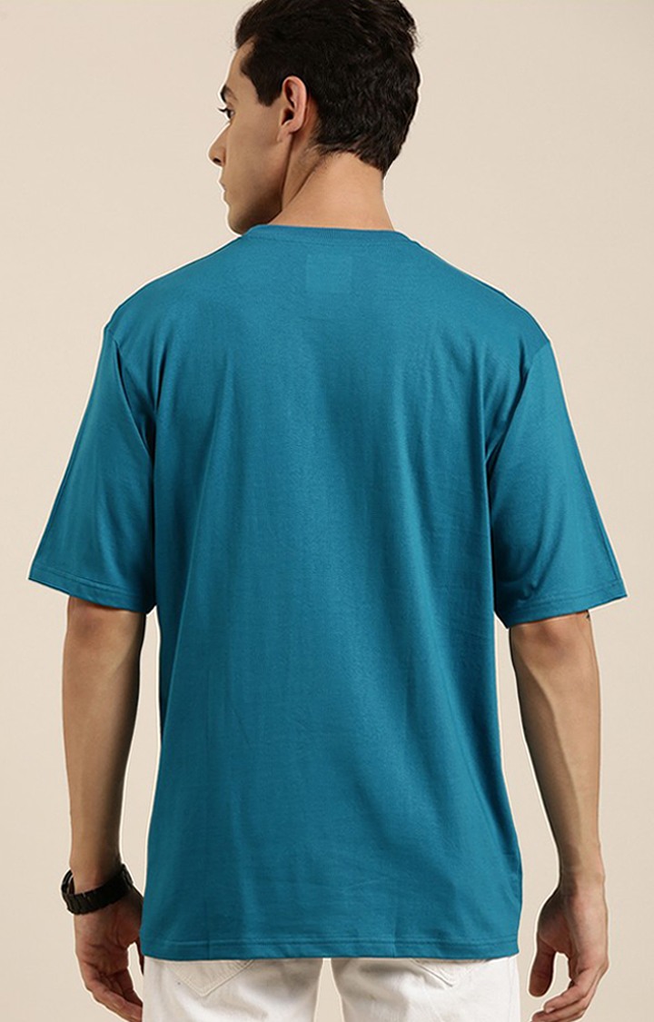 Men's Green Cotton Typographic Printed Oversized T-Shirt