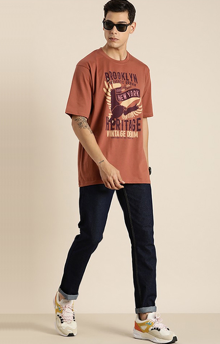 Dillinger | Men's Brown Cotton Typographic Printed Oversized T-Shirt 1
