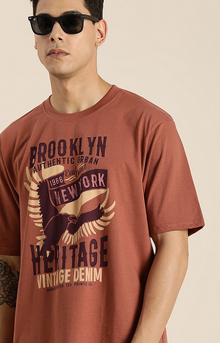 Dillinger | Men's Brown Cotton Typographic Printed Oversized T-Shirt 3