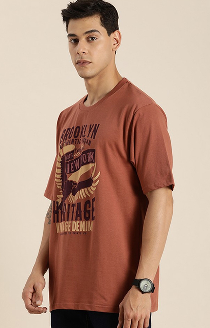 Dillinger | Men's Brown Cotton Typographic Printed Oversized T-Shirt 0