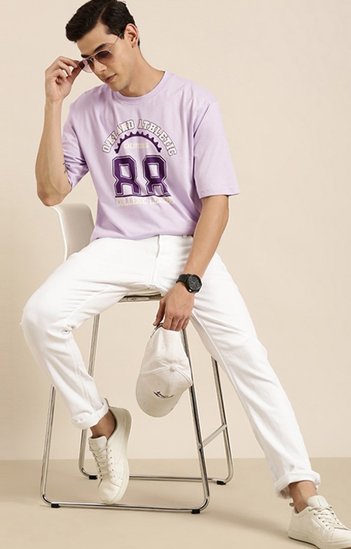 Men's Purple Typographic Oversized T-Shirts