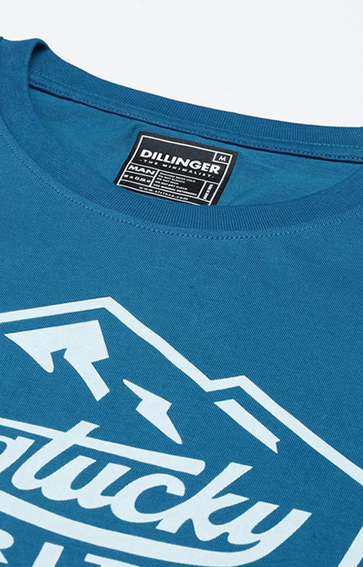 Dillinger | Men's Blue Cotton Typographic Printed Oversized T-Shirt 4
