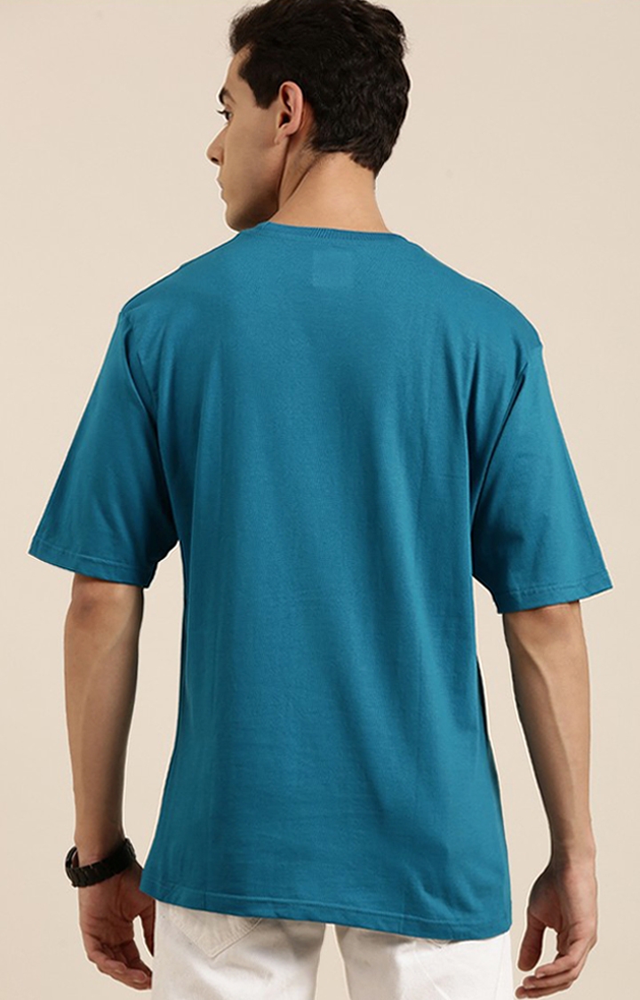 Dillinger | Men's Blue Cotton Typographic Printed Oversized T-Shirt 2