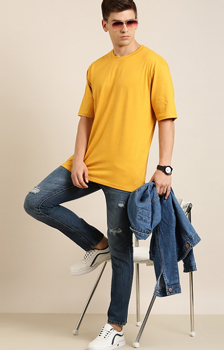 Dillinger | Men's Yellow Solid Oversized T-Shirts 1