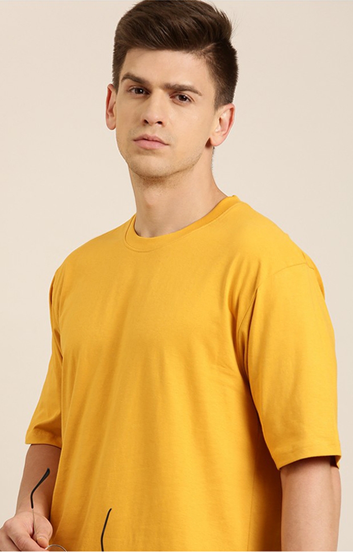 Dillinger | Men's Yellow Solid Oversized T-Shirts 3