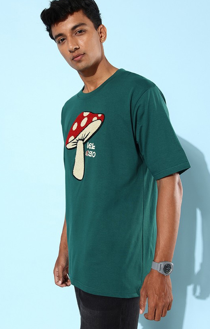 Dillinger | Men's Green Cotton Graphic Printed Oversized T-Shirt