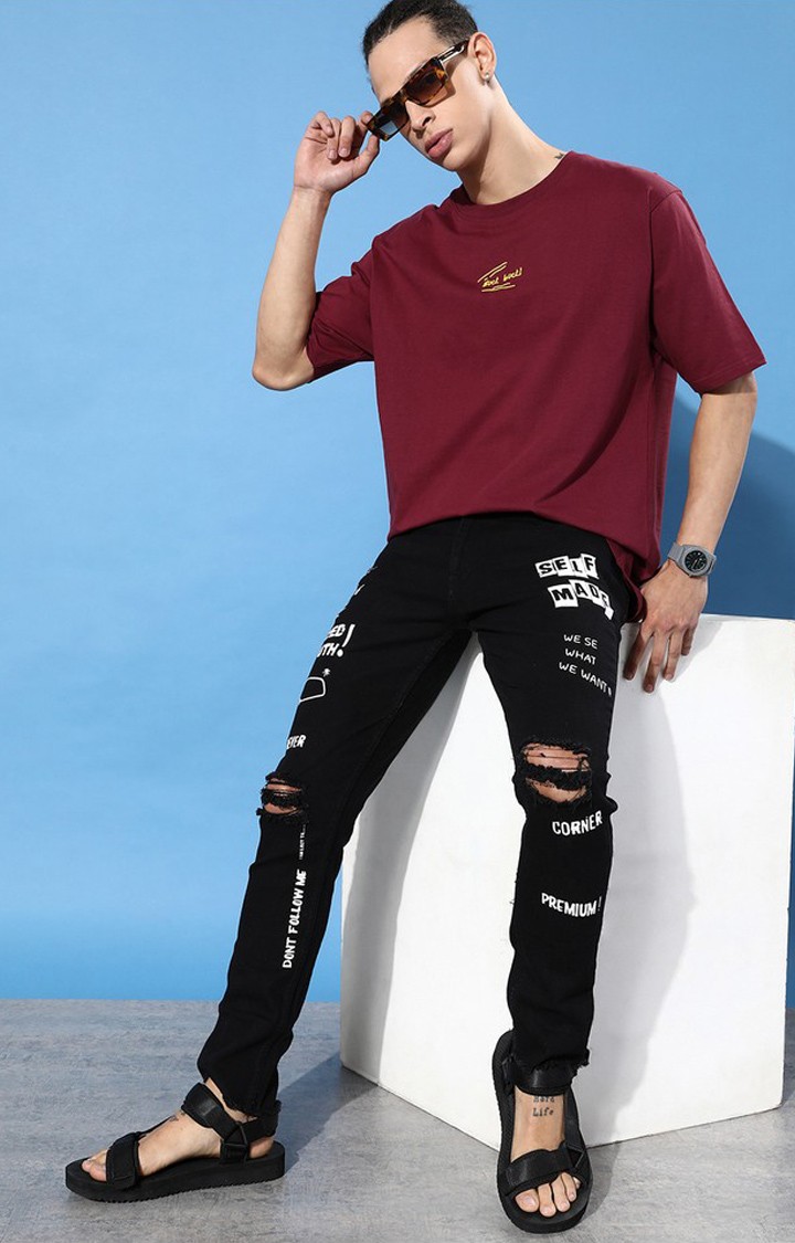Men's Red Graphics Oversized T-Shirts