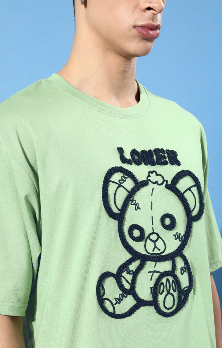 Men's Green Cotton Graphic Printed Oversized T-Shirt
