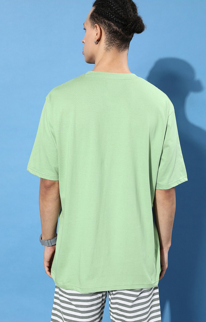 Men's Green Cotton Graphic Printed Oversized T-Shirt