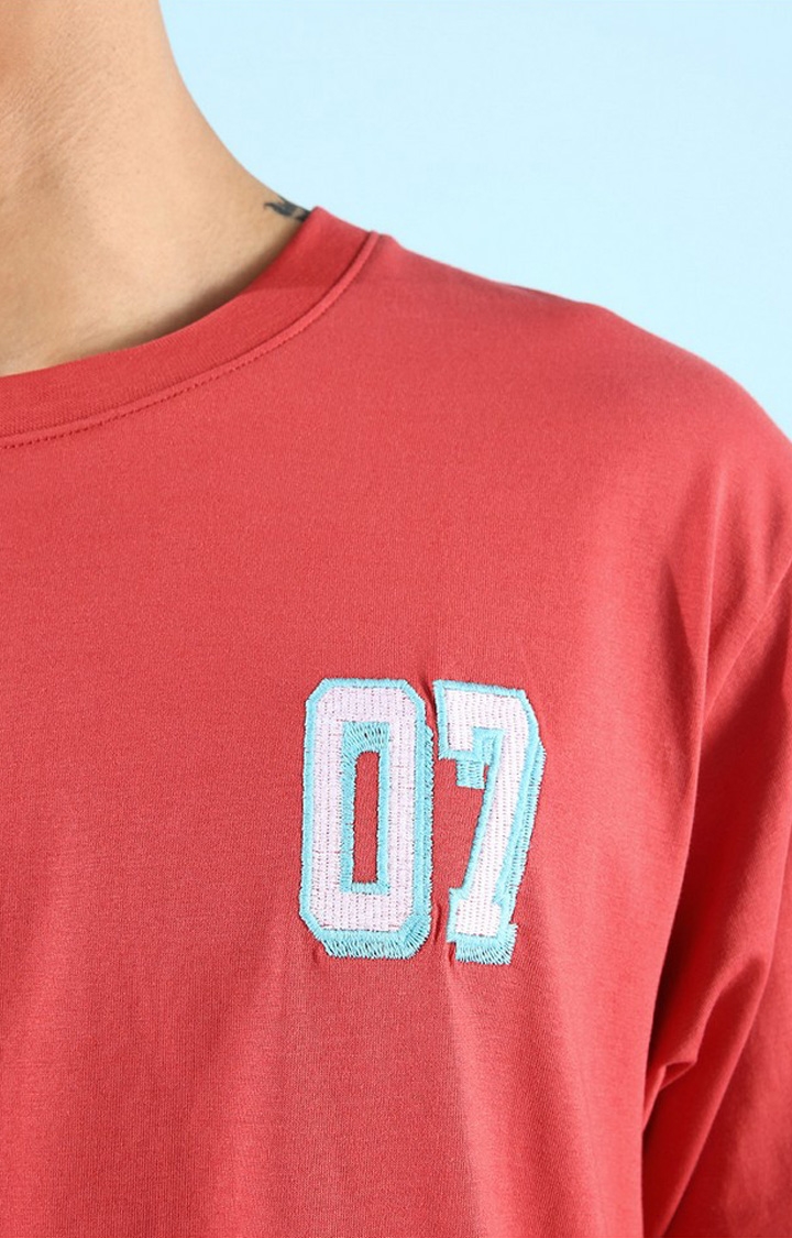 Men's Red Typographic Oversized T-Shirts