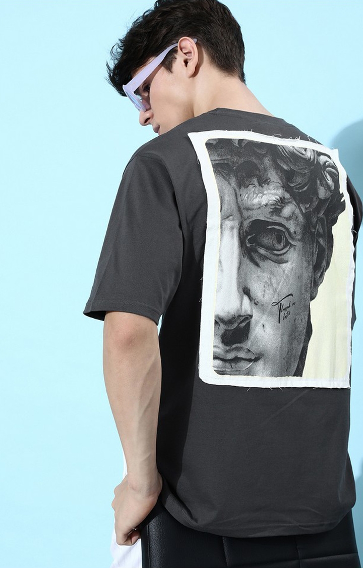 Dillinger | Men's Grey Cotton Graphic Printed Oversized T-Shirt
