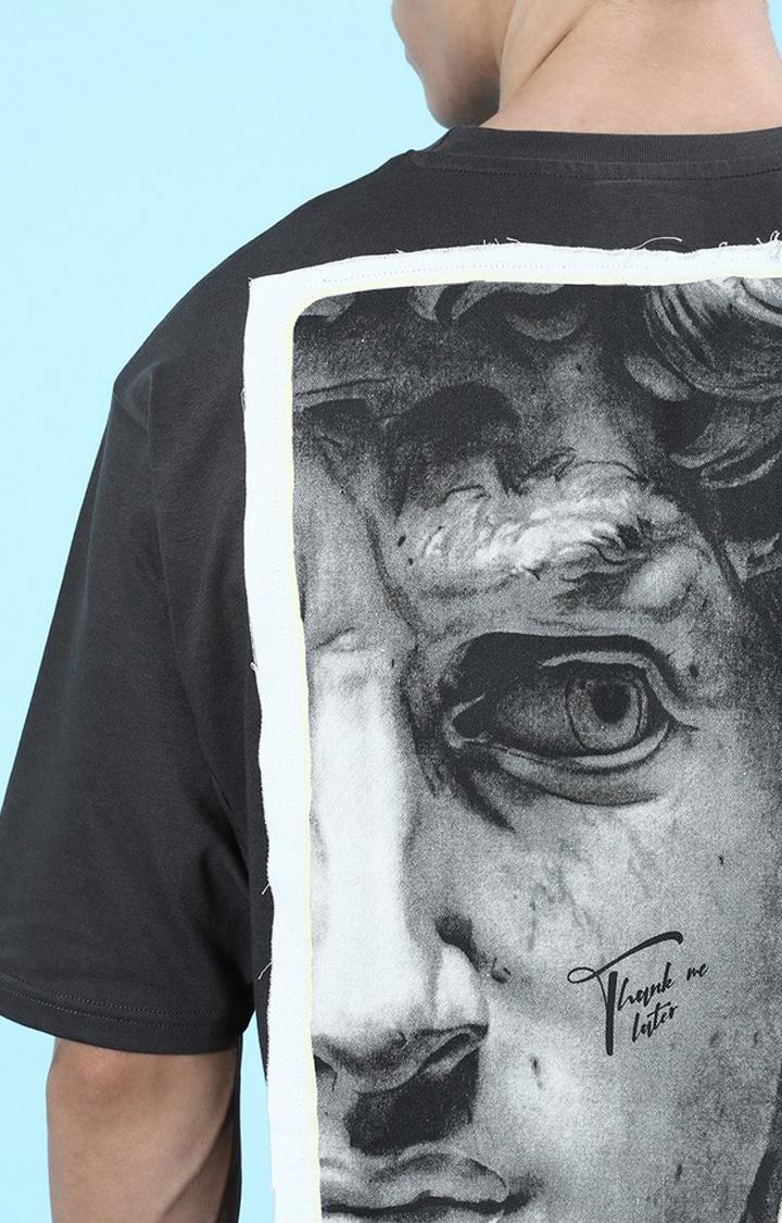 Men's Grey Cotton Graphic Printed Oversized T-Shirt