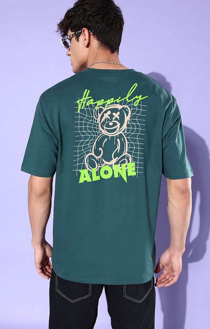 Dillinger | Men's Green Cotton Graphic Printed Oversized T-Shirt
