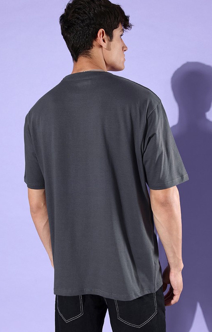 Dillinger | Men's Grey Cotton Graphic Printed Oversized T-Shirt 3