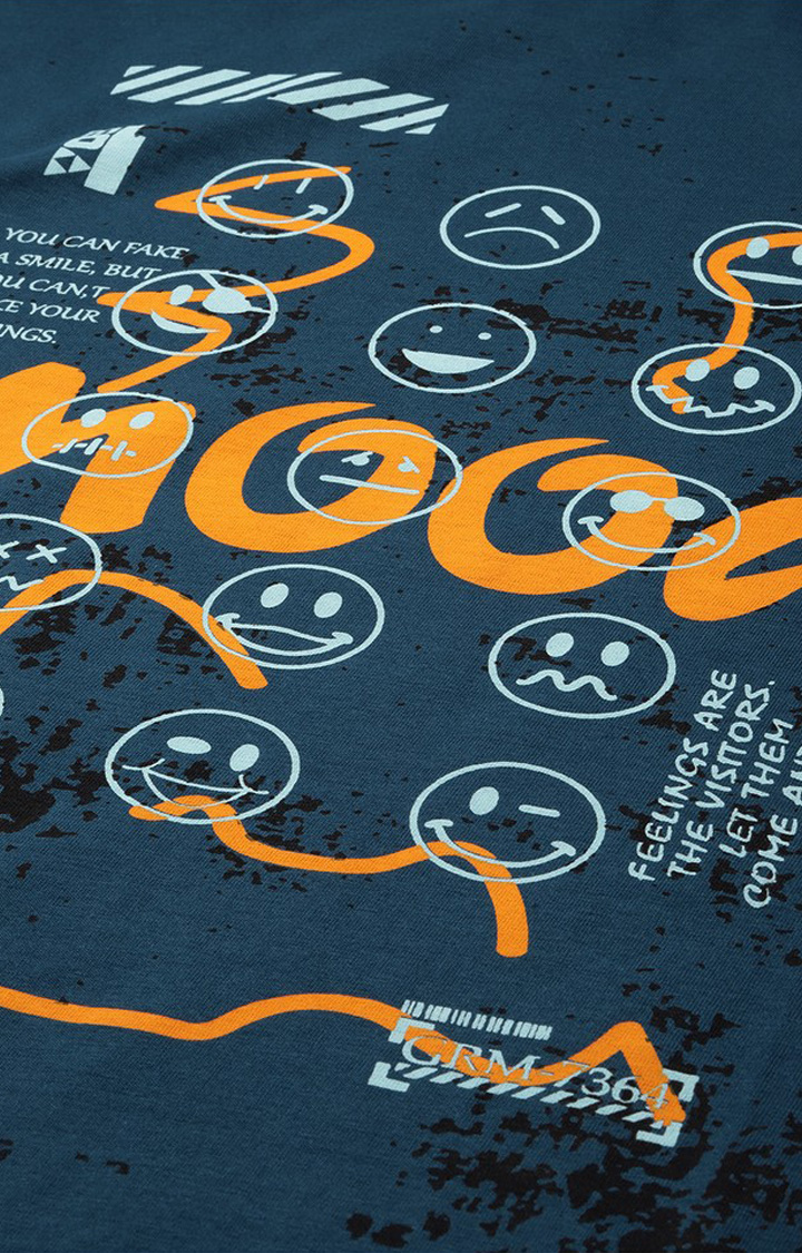 Men's Blue Cotton Graphic Printed Oversized T-Shirt