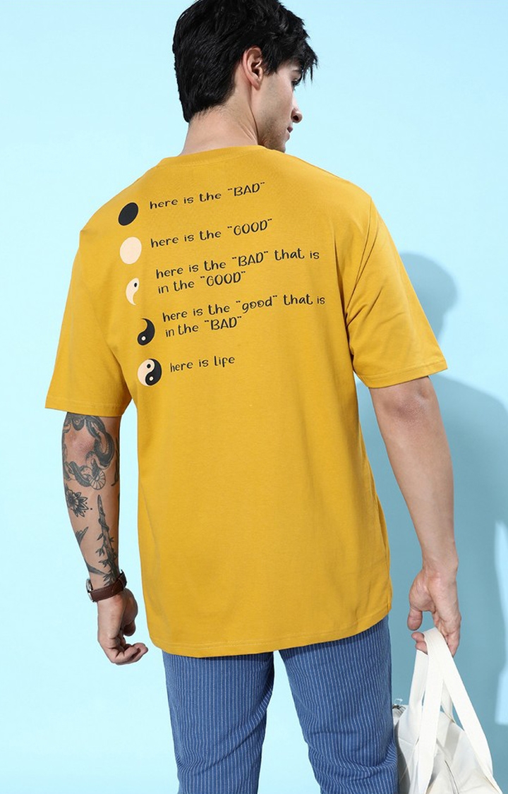 Men's Yellow Typographic Oversized T-Shirts
