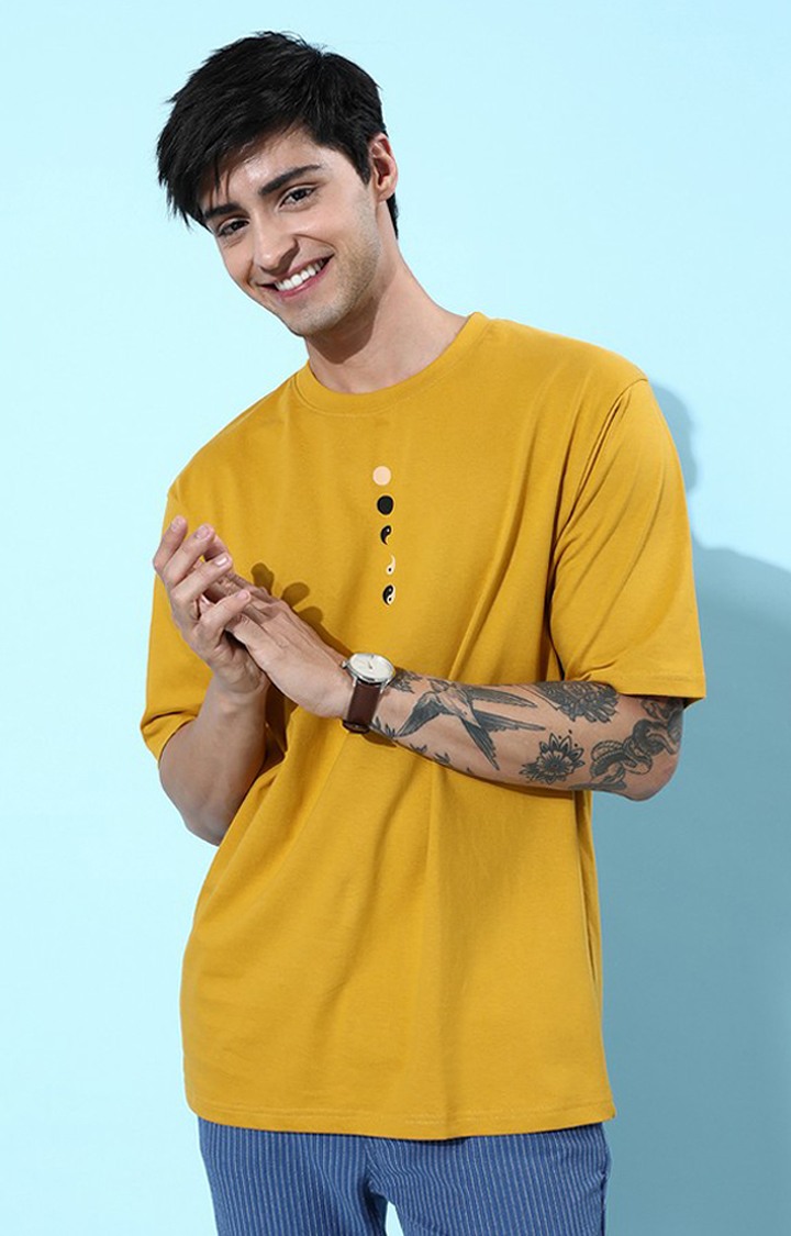 Men's Yellow Typographic Oversized T-Shirts