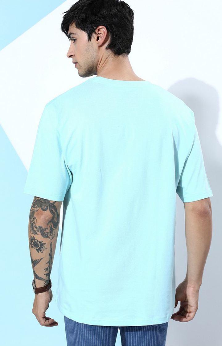 Men's Blue Cotton Graphic Printed Oversized T-Shirt