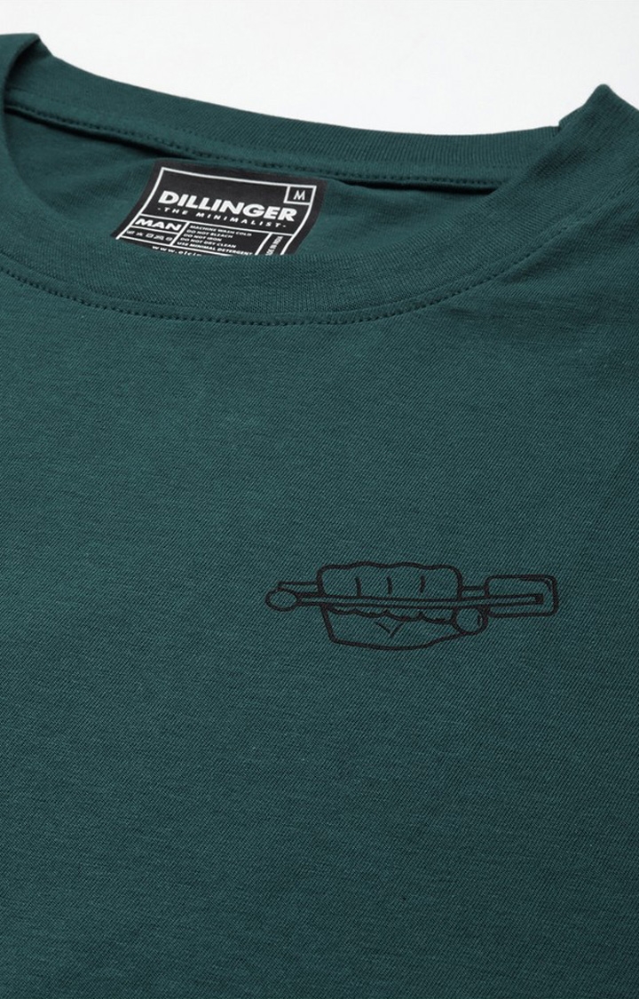 Men's Green Cotton Typographic Printed Oversized T-Shirt