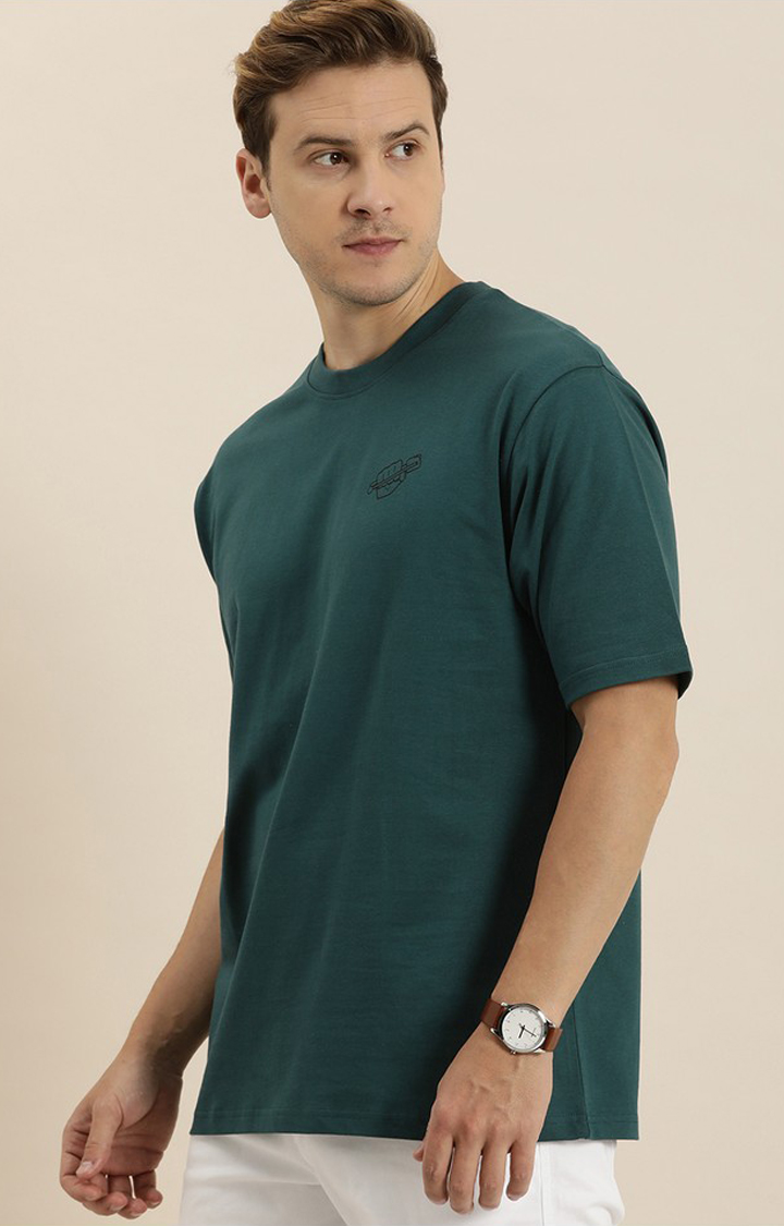 Men's Green Cotton Typographic Printed Oversized T-Shirt