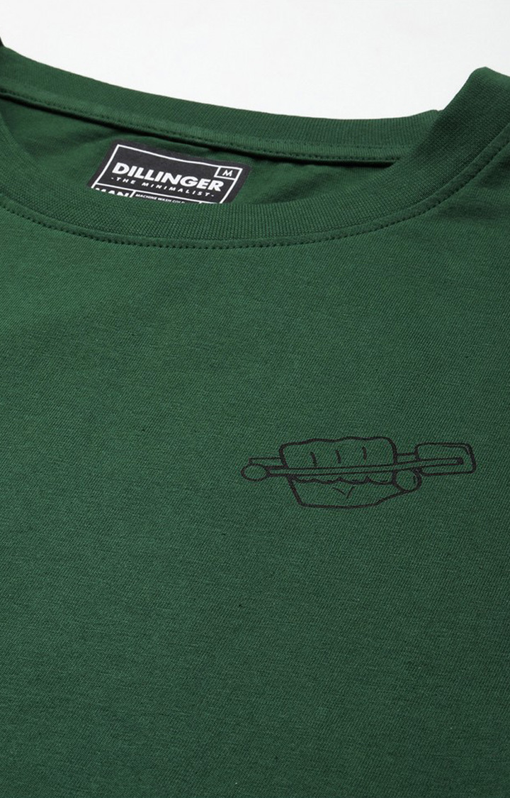 Men's Green Cotton Typographic Printed Oversized T-Shirt