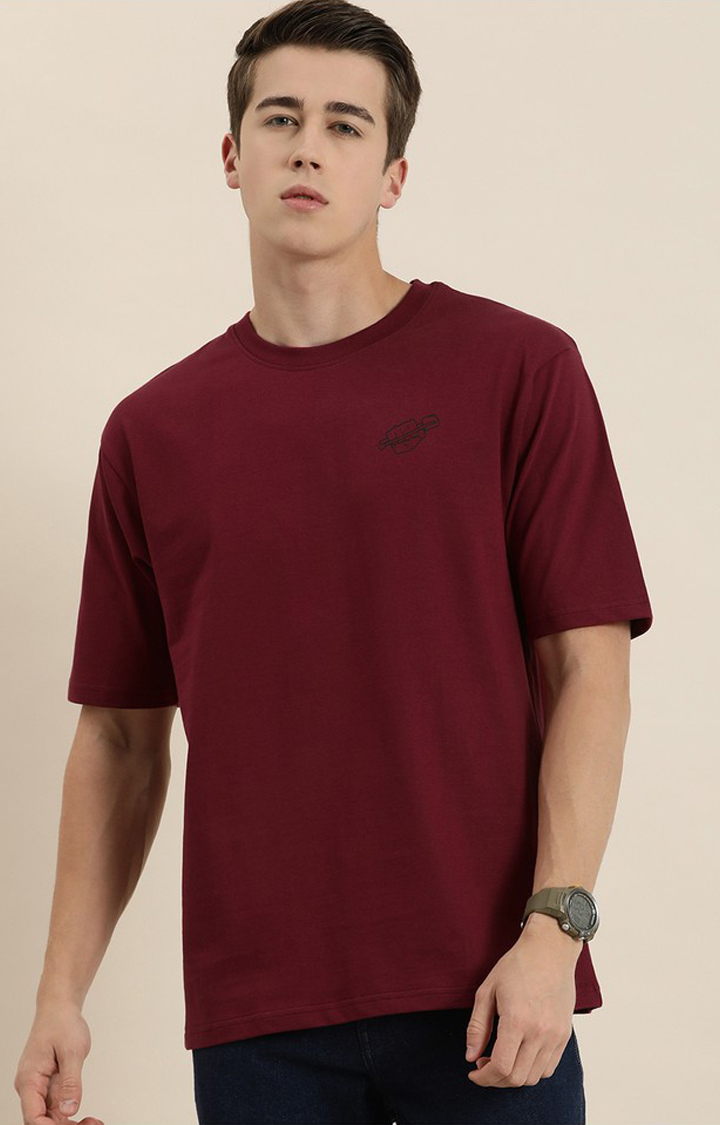 Men's Red Typographic Oversized T-Shirts