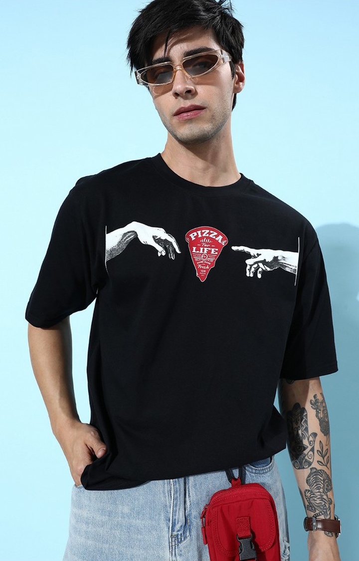 Dillinger | Men's Black Cotton Graphic Printed Oversized T-Shirt