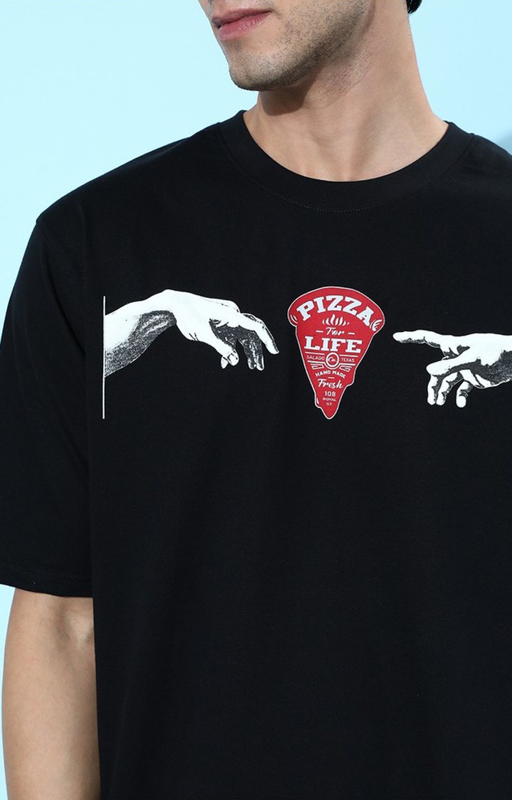 Men's Black Cotton Graphic Printed Oversized T-Shirt